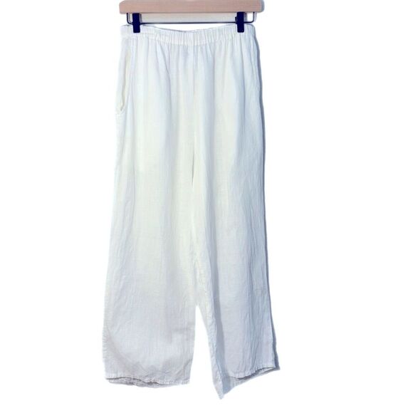 Flax Linen Pants Women’s 27P White Pull On High Rise Wide Leg . - Picture 1 of 7